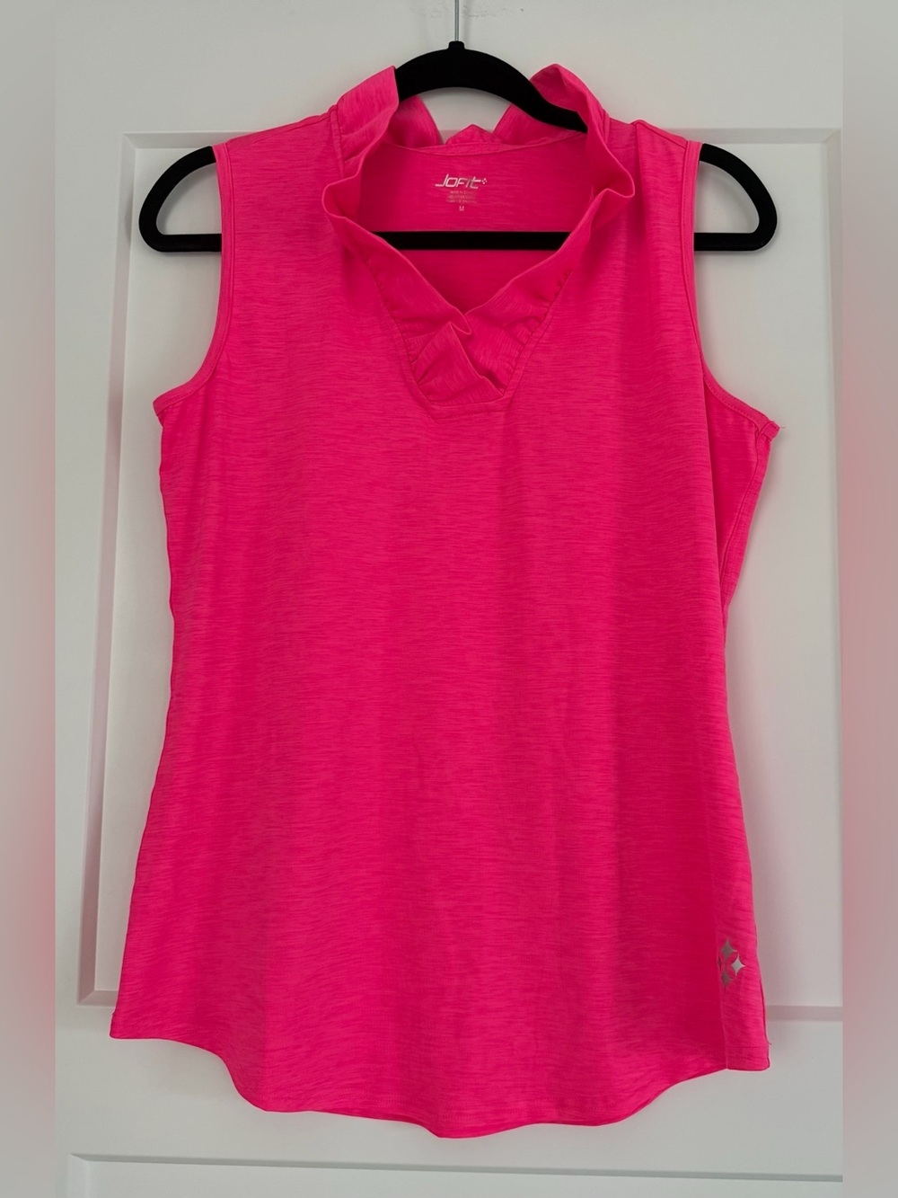 EUC Jofit Women's Sleeveless Pink Ruffle V-Neck Top, Medium